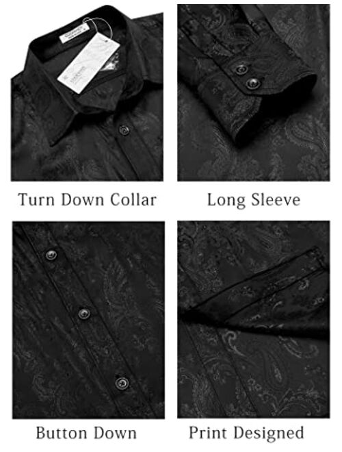 COOFANDY Men's Floral Printed Dress Shirt Long Sleeve Paisley Button Down Shirts for Wedding Party Prom