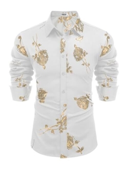 Men's Luxury Design Shirts Floral Dress Shirt Casual Button Down Shirts