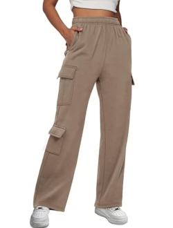 AUTOMET Womens Cargo Sweatpants Wide Leg High Waisted Fall Pants for Women 2023 Baggy Y2k Fleece Lined Joggers with Pockets