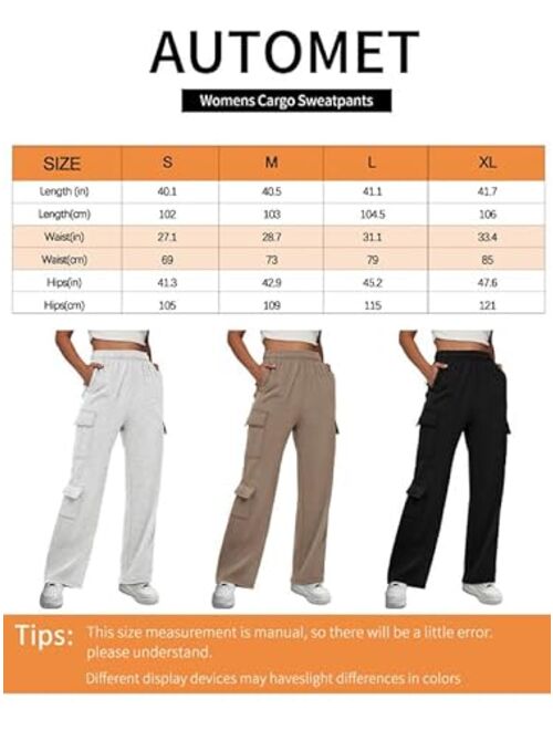 AUTOMET Womens Cargo Sweatpants Wide Leg High Waisted Fall Pants for Women 2023 Baggy Y2k Fleece Lined Joggers with Pockets