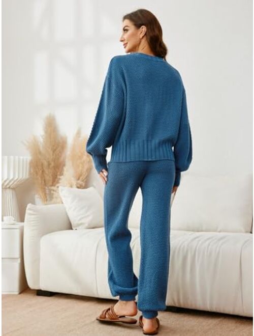 Glamaker Women's 2 Piece Outfits Oversized Sweater Set Lounge Sets Knit Cardigan Sweaters and Pants Loungewear