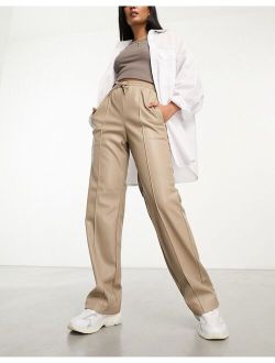 wide leg PU pants with elastic waist in cream