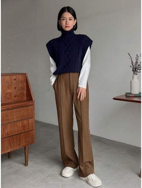 FRIFUL Solid Color Straight Leg Pants