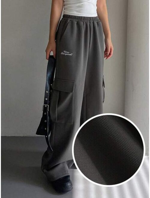 DAZY Elastic Waistband Letter Print Joggers With Pockets