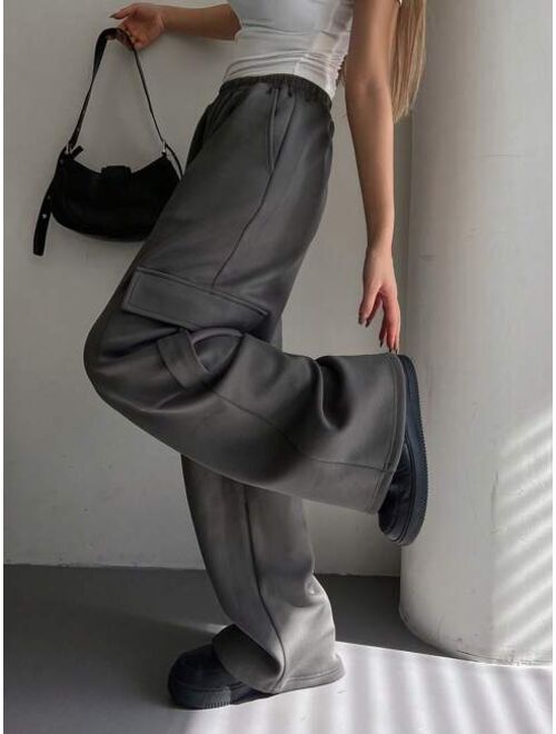 DAZY Elastic Waistband Letter Print Joggers With Pockets