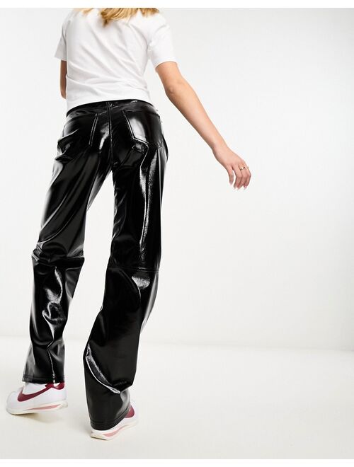 Pull&Bear crackle finish vinyl pants in black