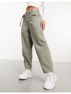 high waisted belted pants in olive