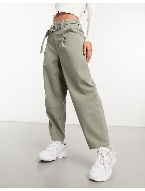 ASOS DESIGN high waisted belted pants in olive