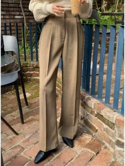 Women S Solid Color Pleated Suit Pants