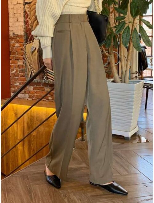 DAZY Women S Solid Color Pleated Suit Pants