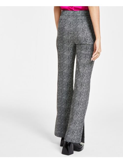 Bar III Women's Herringbone Side-Slit Flare Pants, Created for Macy's