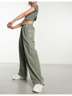 cord parachute cargo pants in washed khaki