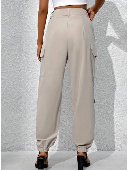 SHEIN LUNE Solid Color Workwear Casual Pants