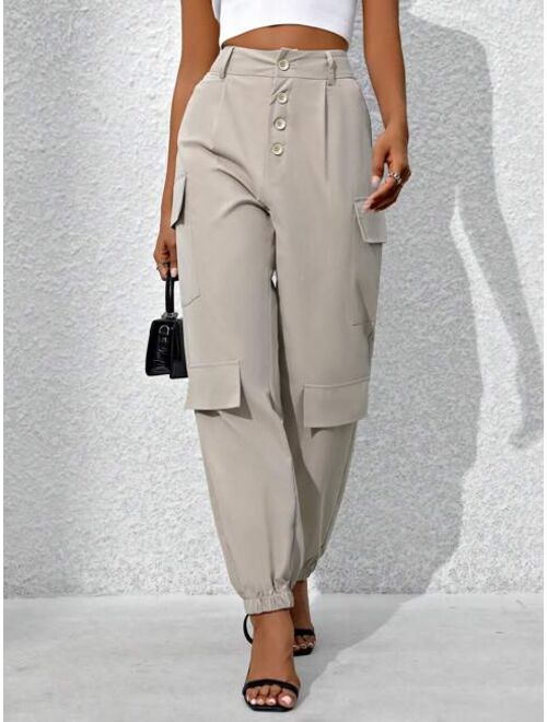 SHEIN LUNE Solid Color Workwear Casual Pants