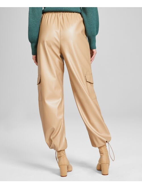 And Now This Women's High Rise Faux Leather Cargo Pants, Created for Macy's