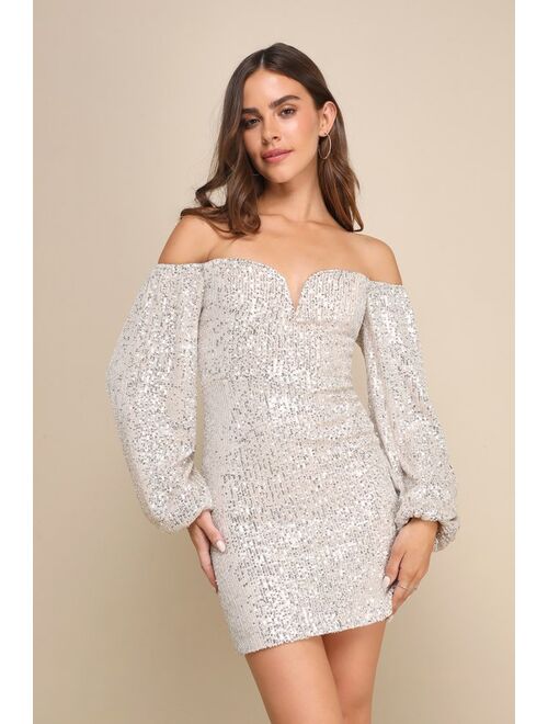 Lulus Immensely Iconic Silver Sequin Off-the-Shoulder Mini Dress