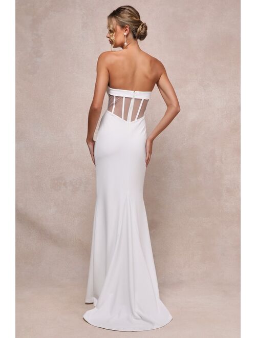 Lulus Iconic Arrival White Mesh Strapless Bustier Mermaid Maxi Dress