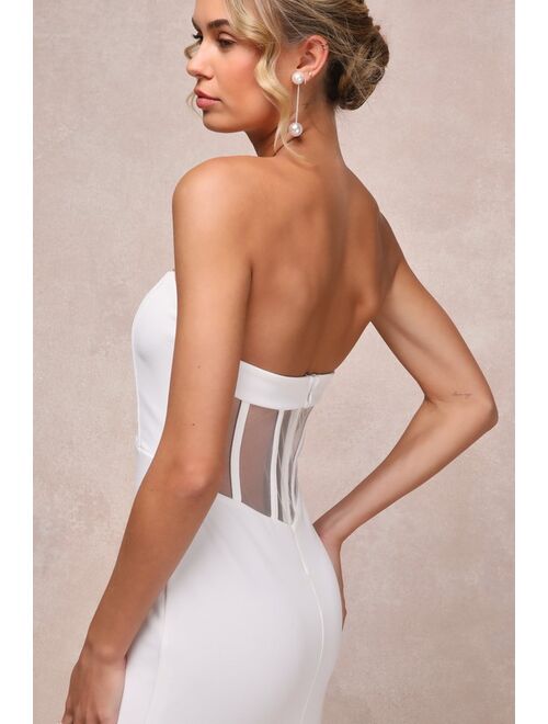 Lulus Iconic Arrival White Mesh Strapless Bustier Mermaid Maxi Dress