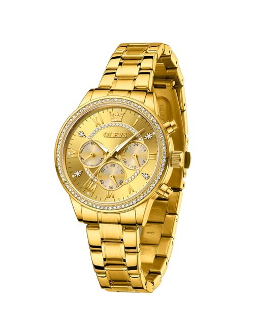 OLEVS Watches for Women Rose Gold Dress Fashion Diamond Chronograph Waterproof Luminous Quartz Stainless Steel Lady Watch Reloj para Mujer