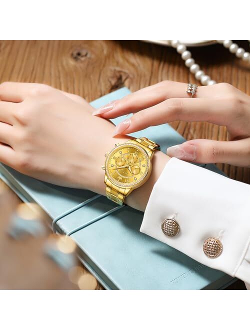 OLEVS Watches for Women Rose Gold Dress Fashion Diamond Chronograph Waterproof Luminous Quartz Stainless Steel Lady Watch Reloj para Mujer