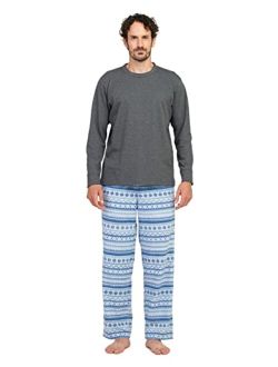 Men's Fleece Pajama Set Top Bottom Pants Plaid Shirt Long Sleeves Sleepwear Pocket Lounge Nightwear PJ Warm M129