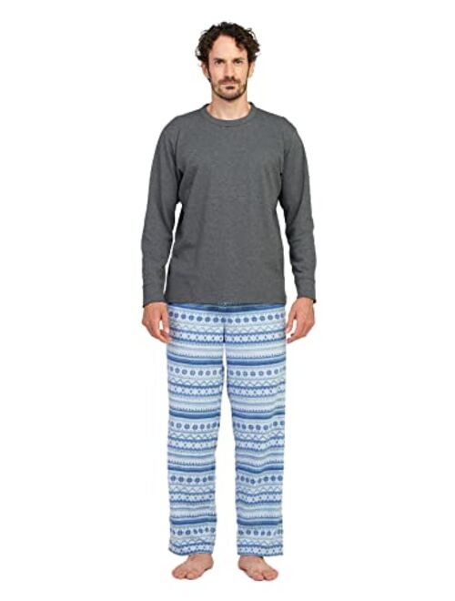 LAPASA Men's Fleece Pajama Set Top Bottom Pants Plaid Shirt Long Sleeves Sleepwear Pocket Lounge Nightwear PJ Warm M129