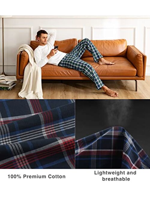 LAPASA Men's 100% Cotton Woven Plaid Pajama Pants Lounge Sleepwear Pants PJ Lightweight Bottoms Drawstring and Pockets M38