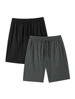 Men's Pajama Shorts (2 Pack) Super Soft Knit Sleepwear Lounge Pants PJ with Drawstring and Pockets Lightweight M93