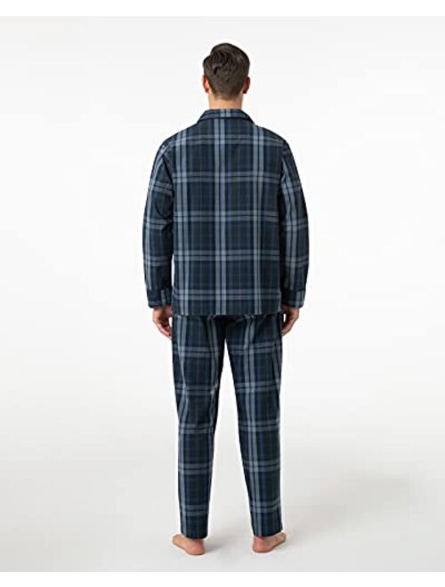 LAPASA Men's Pajama Set Long Sleeve Sleepwear Lounge PJ Top Bottom with Pocket Woven Cotton Knit Plaid Button-Down M103/M108