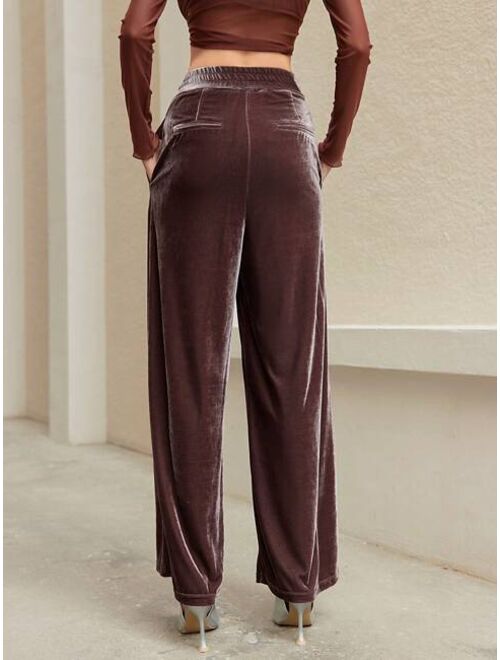 Anewsta Elastic Waist Velvet Trousers