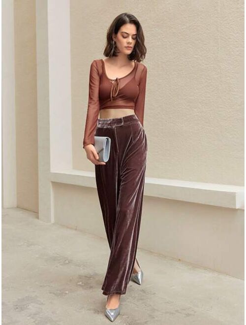 Anewsta Elastic Waist Velvet Trousers