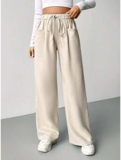 SHEIN EZwear Women s Drawstring Waist Loose Fleece Lined Long Pants