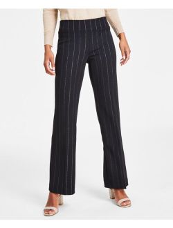Women's Pinstriped Compression Pull-On Wide-Leg Pants