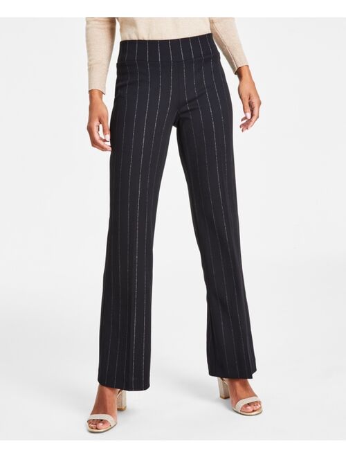 Anne Klein Women's Pinstriped Compression Pull-On Wide-Leg Pants