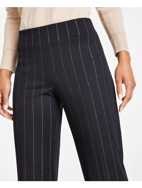 Anne Klein Women's Pinstriped Compression Pull-On Wide-Leg Pants