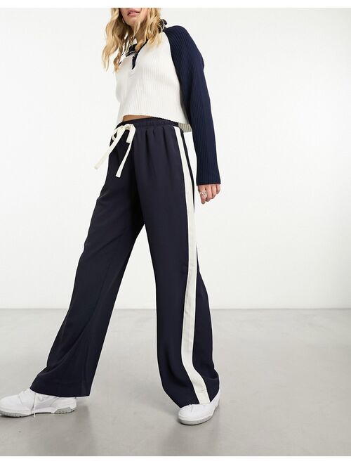 ASOS DESIGN pull on pants with contrast panel in navy