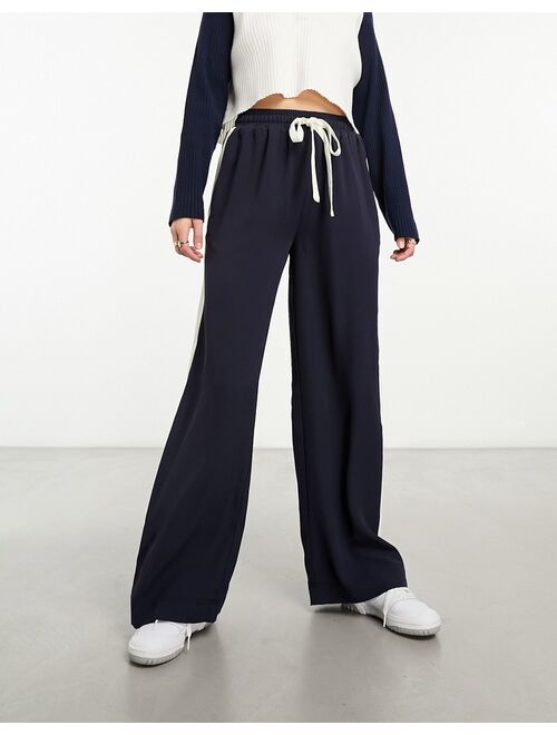 ASOS DESIGN pull on pants with contrast panel in navy