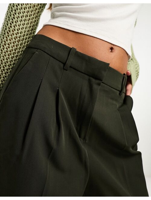 Vero Moda pleat front wide leg dad pants in khaki