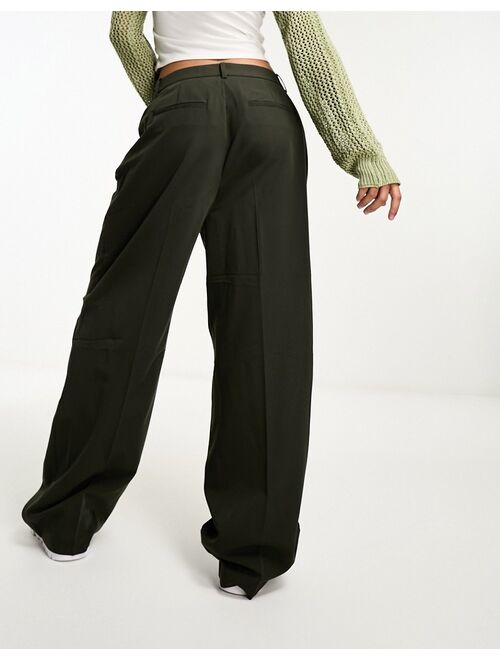 Vero Moda pleat front wide leg dad pants in khaki