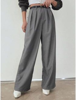High waist Solid Color Pants Without Belt