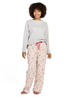 Women's Pajama Set Cotton Flannel Sleepwear Loungewear Fleece Long Sleeves Button-Down Top Bottom Pants L96/L113/L107