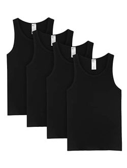 Men's 100% Cotton Ribbed Tank Tops Ultra Soft Sleeveless Crewneck A-Shirts Basic Solid Undershirts Vests 4 Pack M35
