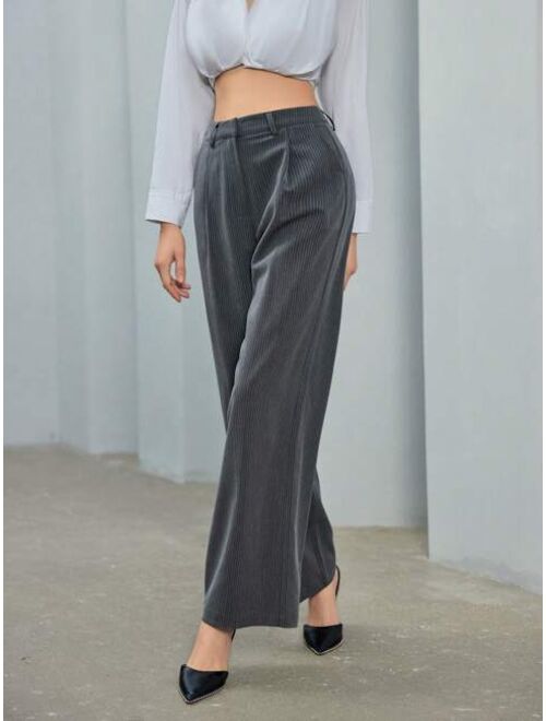 Anewsta Slim Pinstripe Trousers With Slanted Pockets