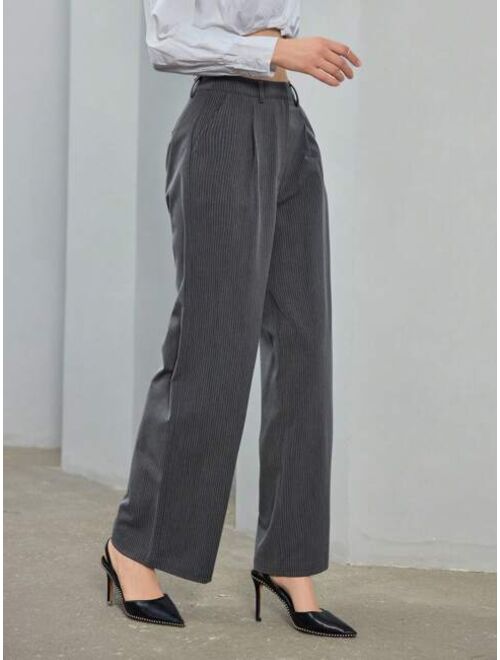 Anewsta Slim Pinstripe Trousers With Slanted Pockets