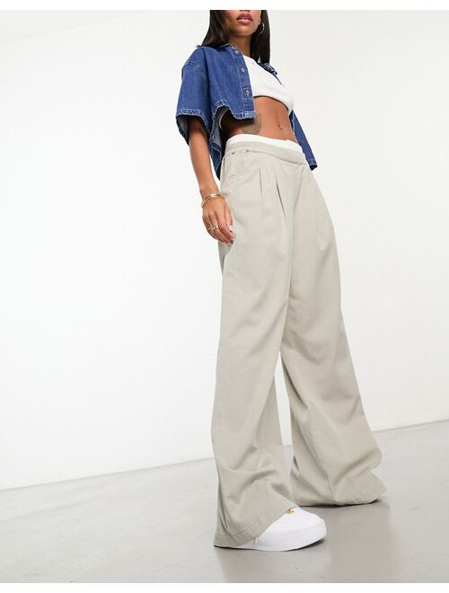 ASOS DESIGN wide leg pants with boxer waist in gray