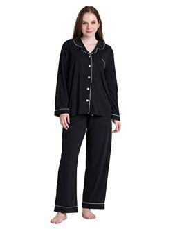 Women's Pajama Set Stretchy Knit Sleepwear 2 Piece Loungewear Shirt Long Sleeves Pj Button-Down & Print Soft L103/L110