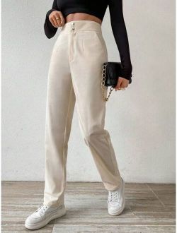 SHEIN Essnce High waisted Solid Color Corduroy Pants