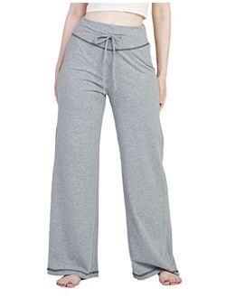 Women's Pajama Pants Casual Wide Leg Loose with Drawstring Pocket Meditation Yoga Lounge Palazzo Stretchy Cozy L59/L98