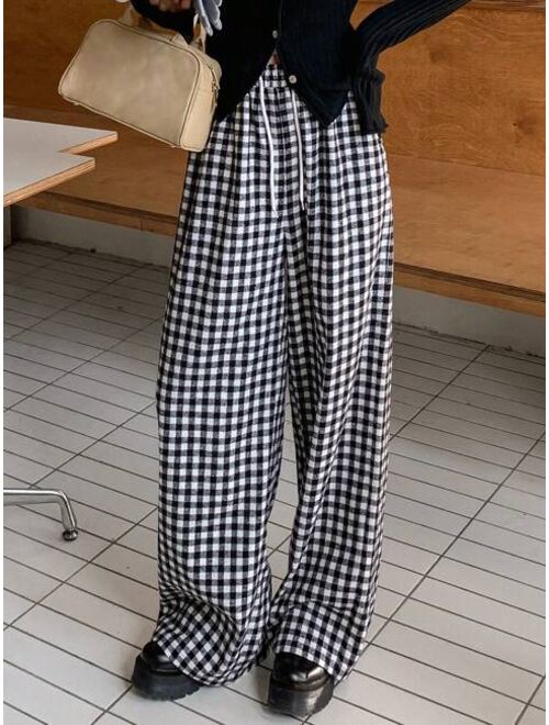 DAZY Plaid Pattern Drawstring Waist Wide leg Pants