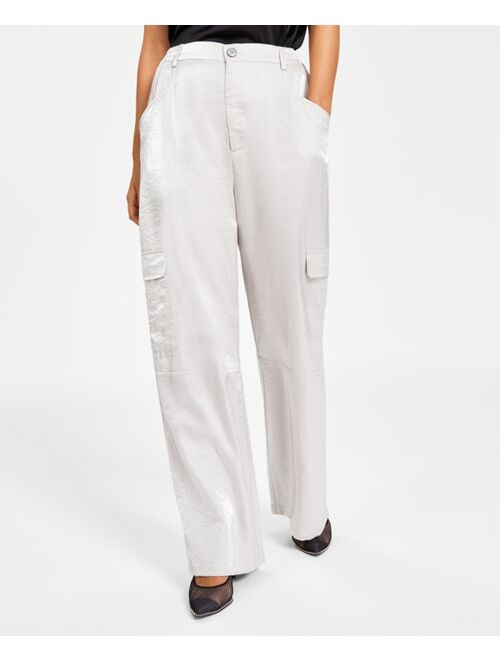 Bar IIIWomen's Shine Wide-Leg Cargo Pants, Created for Macy's